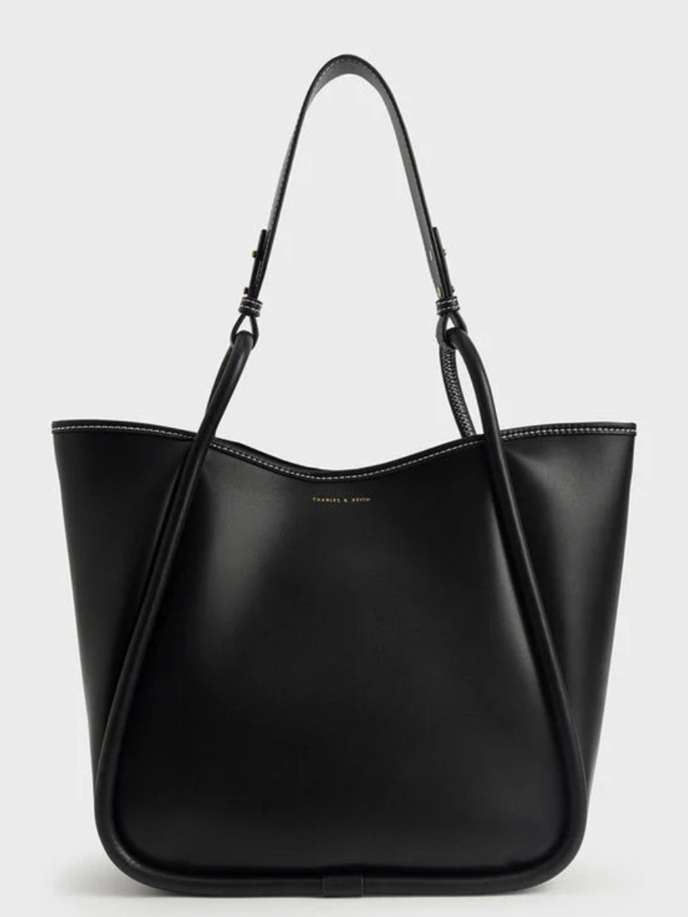 Charles & Keith Black Smooth Leather Tote with Double Straps